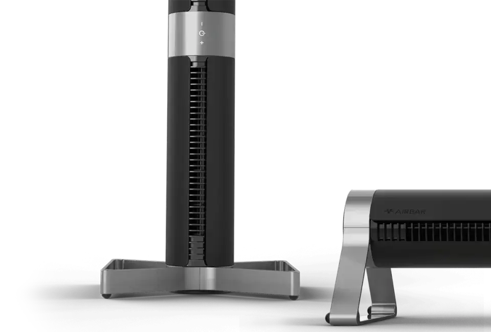 An airbar base in both horizontal Airbar and vertical tower fan position