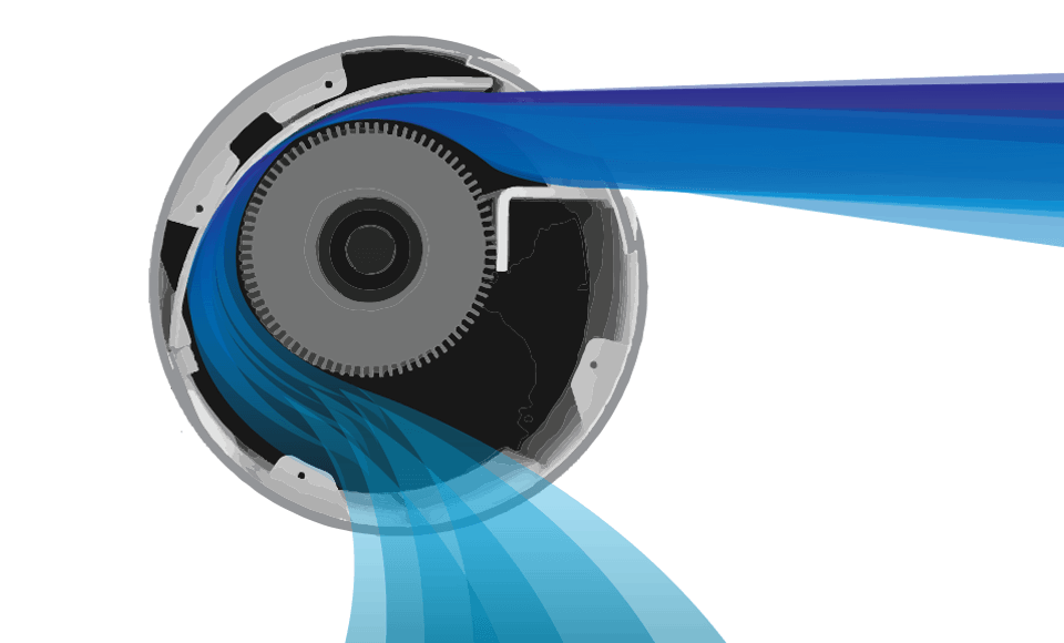 Graphic showing the inside mechanics of ATOM 1 Compact Oscillating Tower Circulator