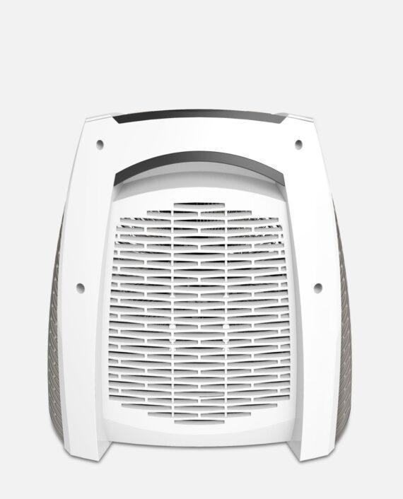 Back view of a white AVH10 whole room tower heater with auto climate