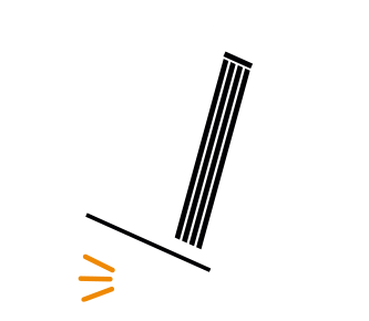 Tip over Safety icon of tower heater tipping indicating it will shut off if tipped