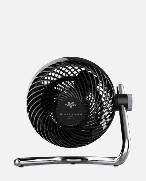 Black PIVOT6 Medium Air Circulator Back. It says Vornado Designed in Kansas Model Pivot 6