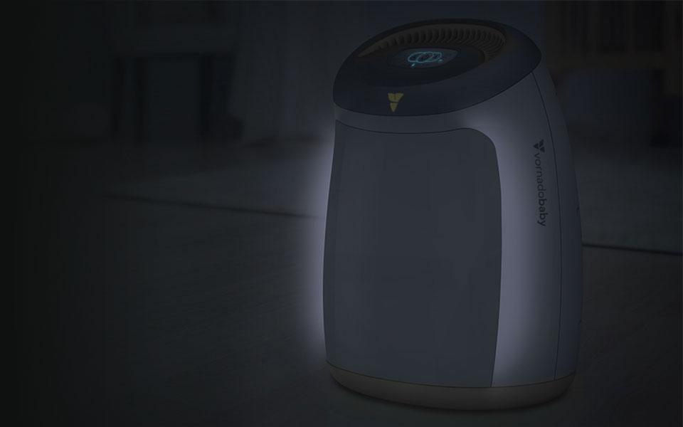 Purio Nursery Air purifier glowing at night