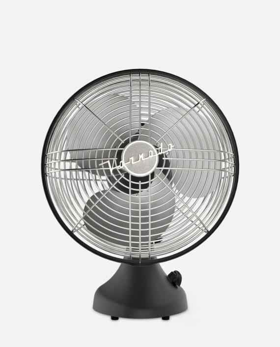 Front shot of a Matte Black Silver Swan S Vintage Oscillating fan