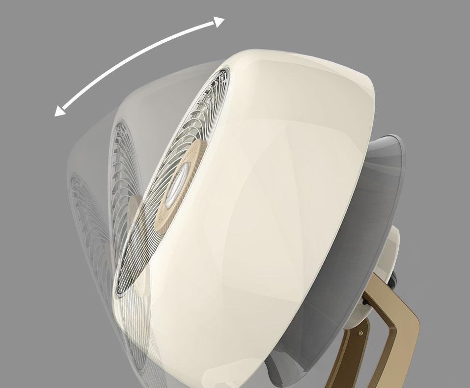 Pivoting motion of a VHEAT whole room vintage heater shown with an opaque VHEAT and two transparent VHEATS at different tilts. There is a white arrow to indicate the motion.