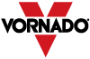 Vornado logo. The black text Vornado cuts through a red V